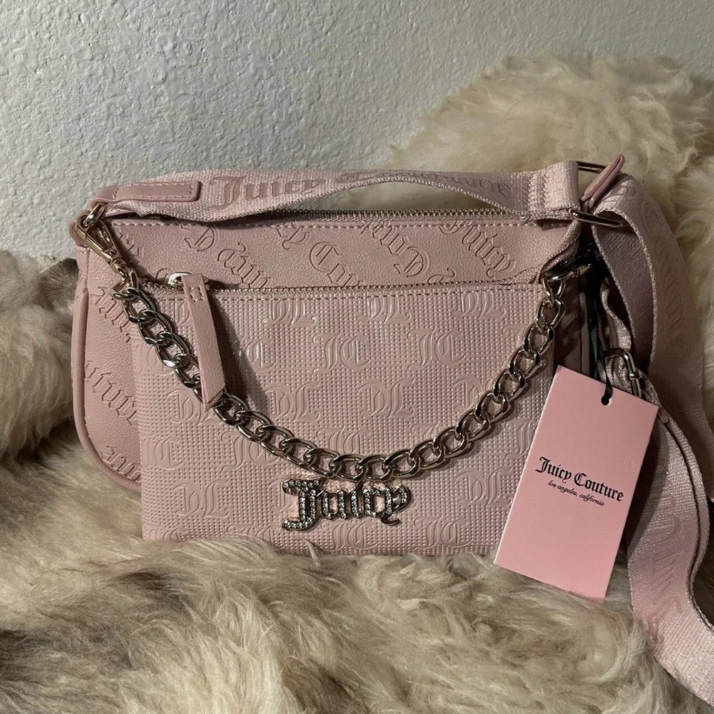 NWT Juicy Couture Pink 2 in 1 Crossbody Bag with Gold Chain - Picture 10 of 11